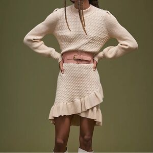 Flat White Anthropologie Tan Cable Ruffle Sweater Dress size XS